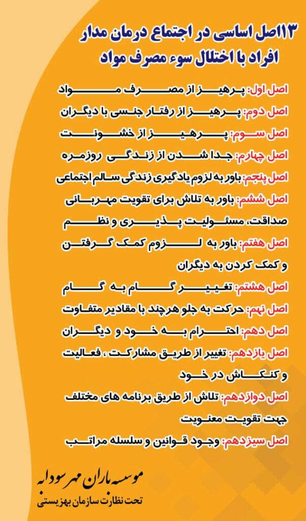 اصول اساسی مراکز تی‌سی : 13 اصل اساسی مرکز اجتماع درمان مدار اعتیاد - مرکز بستری اعتیاد باران